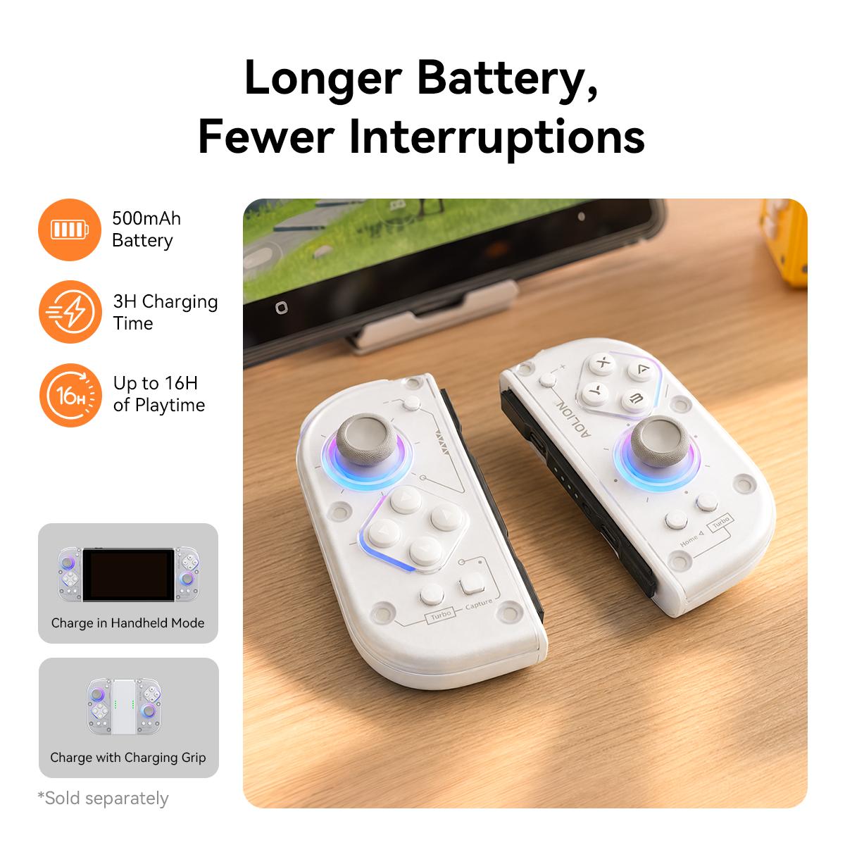 AOLION J20 Detachable Handheld Controller for Switch – Designed for Switch & Switch OLED Handheld Mode, Bluetooth Compatible with Switch 2, Hall Effect Joysticks, RGB Lighting, Clicky Mechanical Buttons, Motion Control, Ergonomic Grip, Transparent Shell