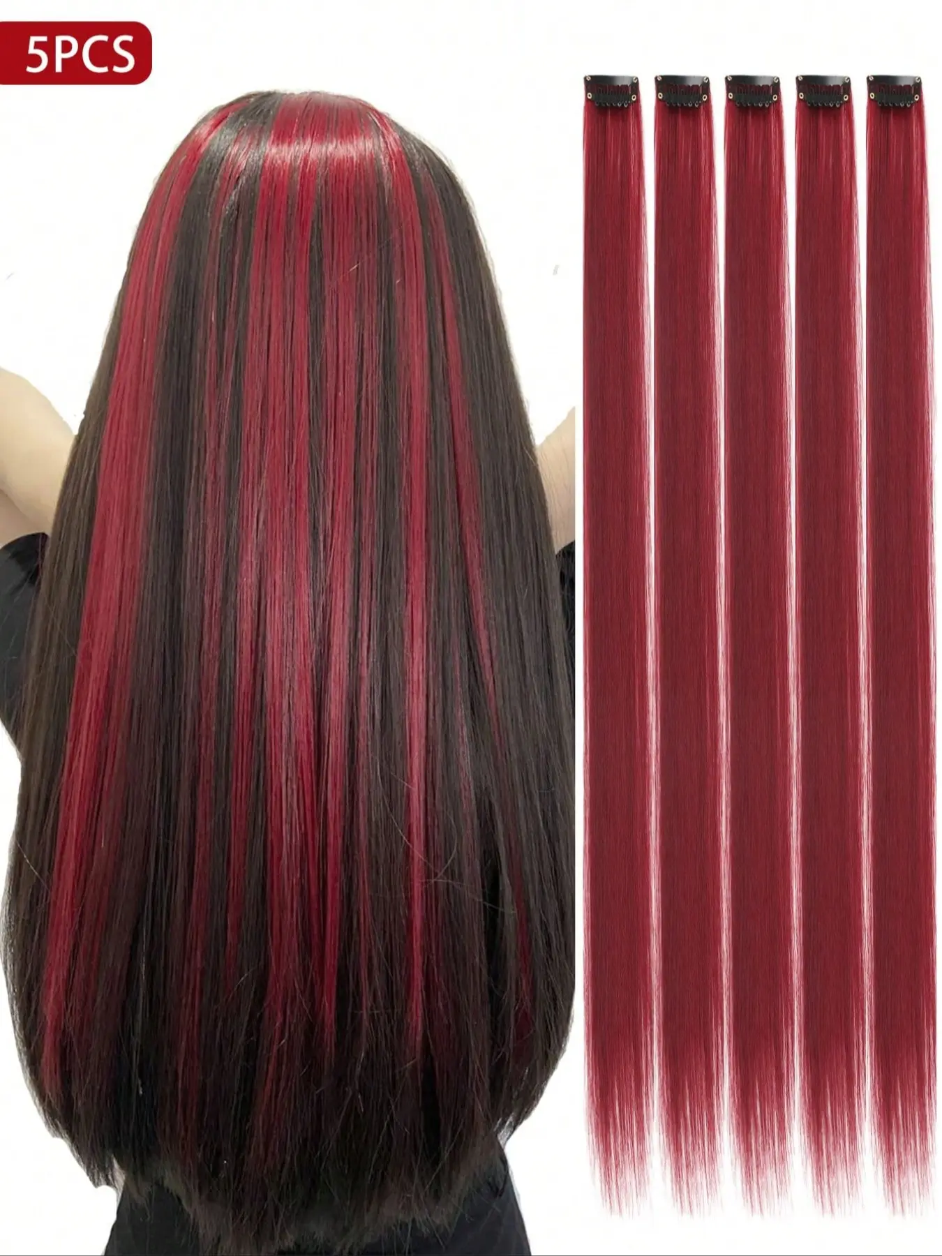 Women's Clip-On Synthetic Scene Hair Extensions, 20 Inch Straight, Perfect for Halloween, Cosplay, Parties, Christmas & Festivals, Synthetic Clip Hairpiece