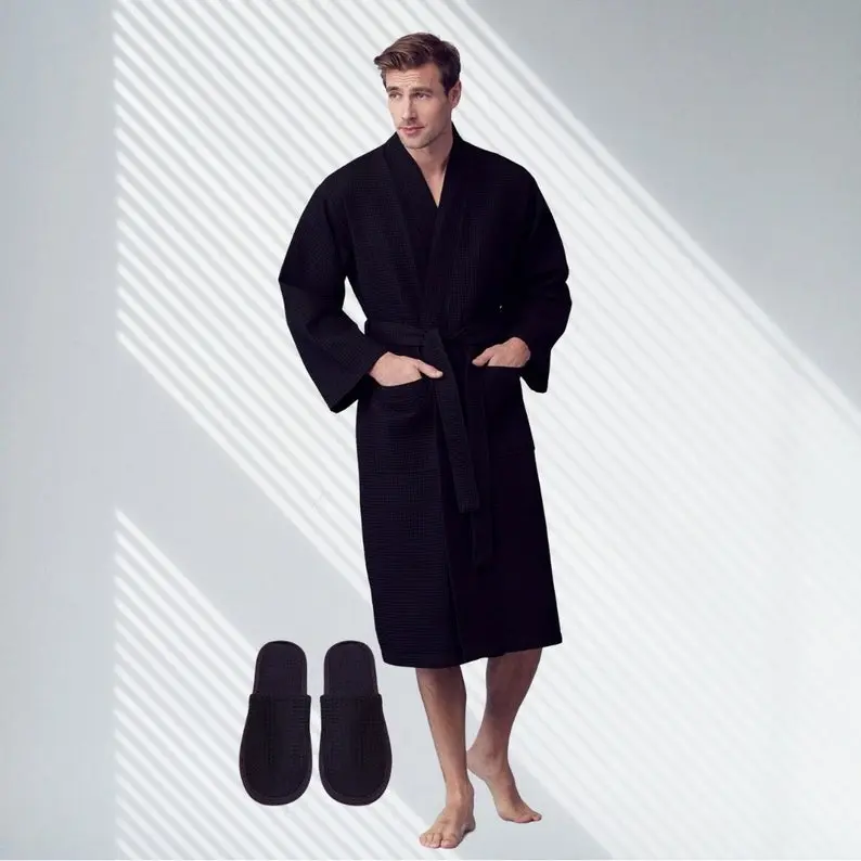 Personalized Men's Waffle Robe - Customized Men Bathrobe - Birthday, Anniversary Gift for Him, Dad, Friend - Hotel Cotton Bath Robes