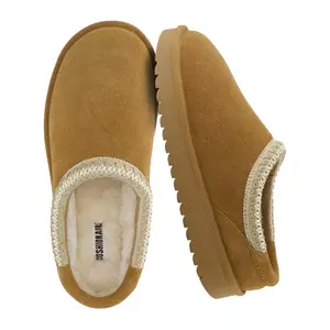 CUSHIONAIRE Keto Kids Slippers - Cozy Slip On Mule House Shoes with Faux Fur Lining and Cushioned Memory Foam Comfort, Chestnut-natural 3