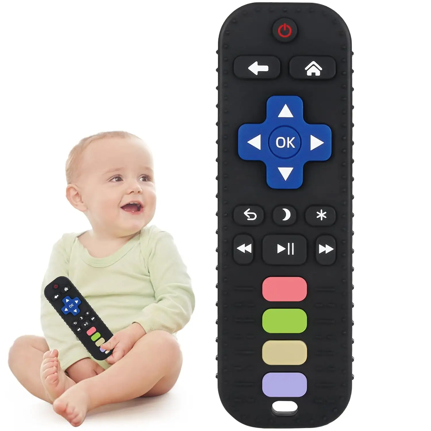 Baby Teether Toy Chew Toy for Babies 3-24 Months TV Remote Control Shape Teething Relief Baby Toys for Infants Black Food Grade Silicone Early Educati