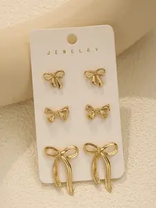 Elegant Bow Knot Earrings Set for Women, Elegant Minimalist Earrings, 3 Pairs Simple Charming Bow Motif Daily Wear Jewelry, Unique Design High-End Ear Studs, Versatile Fashion Accessories, Fashionable Earrings, Trendy Jewelry, Earring Stacking Set