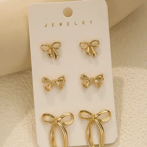 Elegant Bow Knot Earrings Set for Women, Elegant Minimalist Earrings, 3 Pairs Simple Charming Bow Motif Daily Wear Jewelry, Unique Design High-End Ear Studs, Versatile Fashion Accessories, Fashionable Earrings, Earring Stacking Set, Earring Pack
