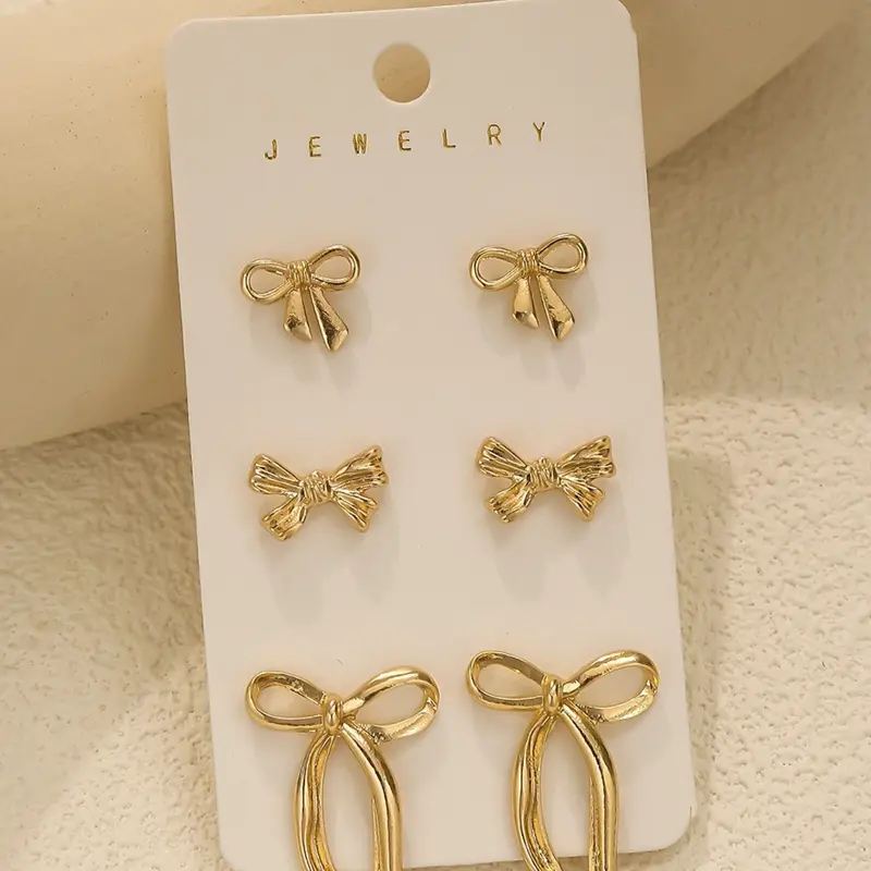 Elegant Bow Knot Earrings Set for Women, Elegant Minimalist Earrings, 3 Pairs Simple Charming Bow Motif Daily Wear Jewelry, Unique Design High-End Ear Studs, Versatile Fashion Accessories, Fashionable Earrings, Earring Stacking Set, Earring Pack