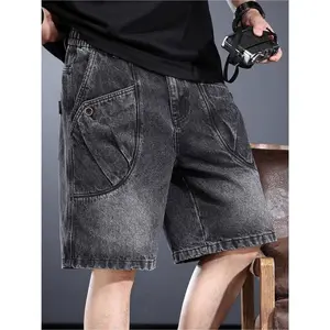 Men's Denim Shorts, Thin and Casual, Suitable for Summer, with Multiple Pockets and a Straight, Knee-length Fit.