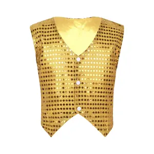 Kids Boys Sequins Jazz Dance Vest V-Neck Jacket for Halloween Stage Performance