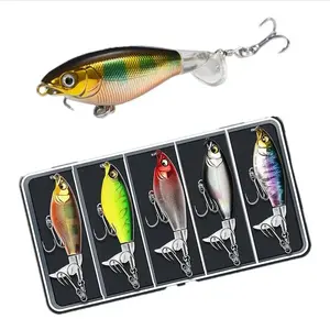 5PCS-Top Water Fishing Lures, Whopper Lure for Freshwater or Saltwater, Floating Lures for Bass Catfish Pike, Surface Wobble PoPobait Bass Baits Teasers Fishing Gifts for Men