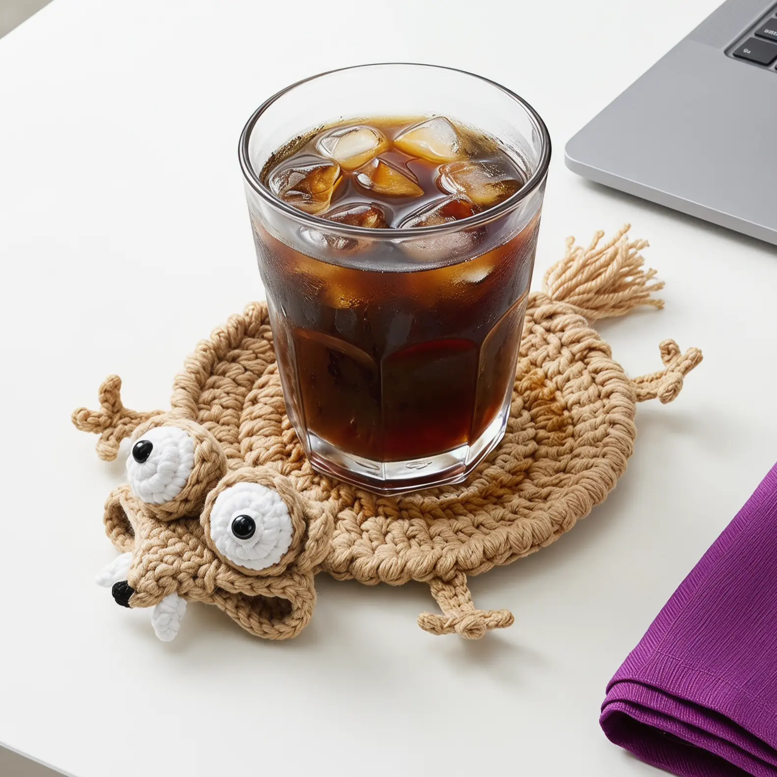 Crochet Squirrel Animal Coasters - Slim, Tightly Woven Soft Yarn, Leak-Resist Knit, Scrat Inspired, Durable Home-Party Kitchen Countertops Accessories, Hand/Machine Washable, Ideal for Quirky Gift Lovers