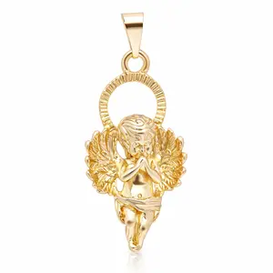 Angel Wings Pendant Necklace for Women, Gold Plated Praying Cherub Angel Charm Pendant, Guardian Angel Jewelry Gift, Religious Fashion Necklace Pendant
