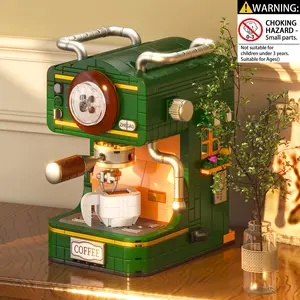 Retro Coffee Machine Building Blocks Set, Moc Blocks Set, Vintage Coffee Maker Model, Creative Desktop Ornament, DIY Assembly Toy for Home Decor