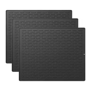 3pcs Silicone Dish Drying Mat Set, Multi-Size Grey Kitchen Draining Pad, Heat Resistant, Non-Slip, Fast Drying Mat for Dishes, Utensils, Countertop Protection