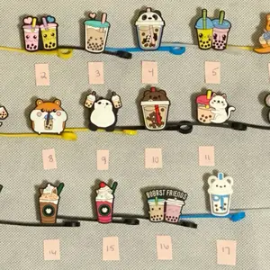Assorted Straw Topper - 17 Designs Including Characters, Drinks, and "Boba Friends" Themes for Fun Decoration