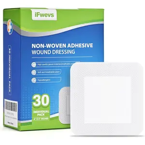 30 Count Bordered Gauze Island Dressing - 4" x 4" Sterile Individually Wrapped Gauze Pads Highly Absorbent, Non-Woven Backing -Breathable Wound Dressing for First Aid（2x2 Non-Stick Pad in Center）