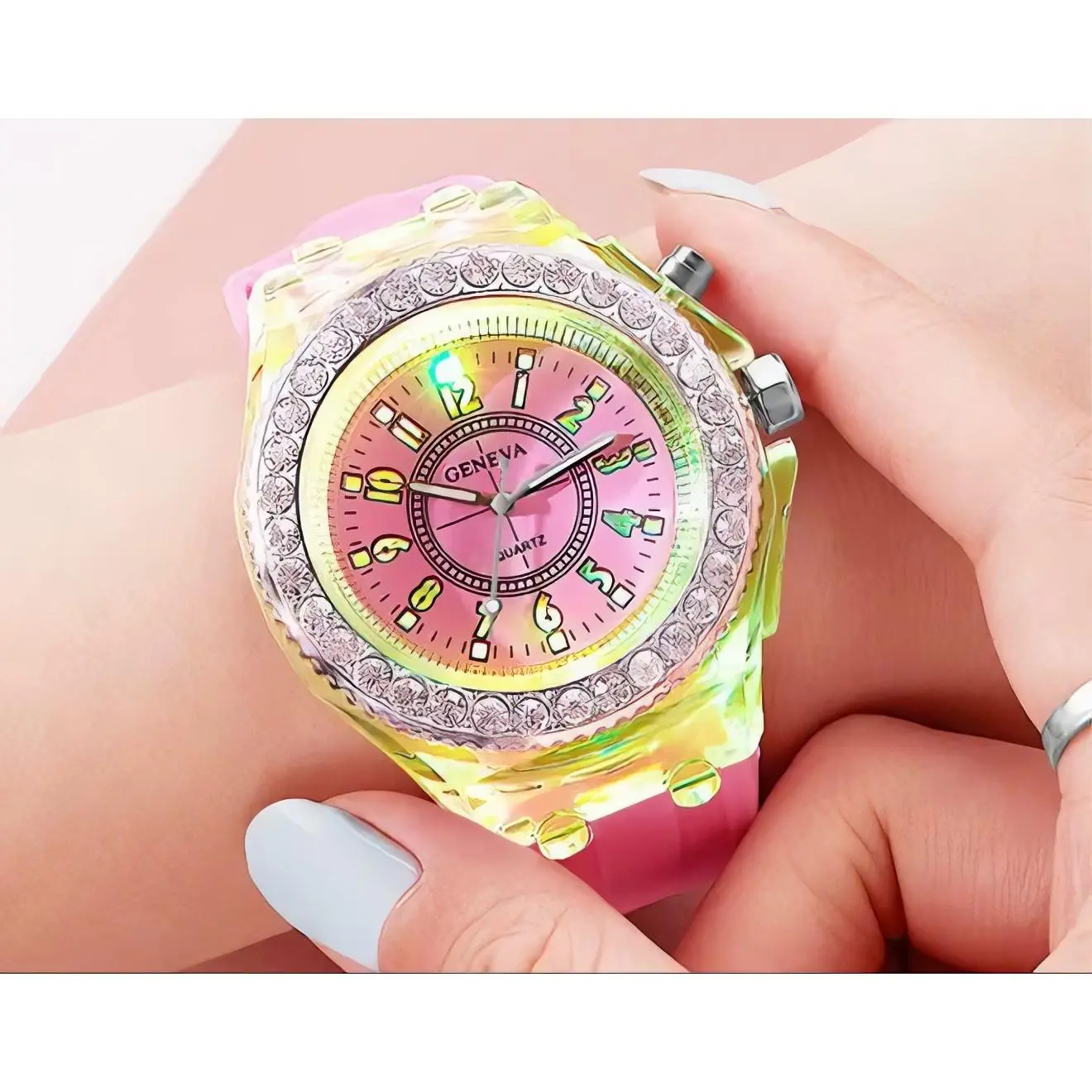 Luxury LED Light-Up Crystal Watch | Waterproof Silicone Strap Colorful Quartz Watch