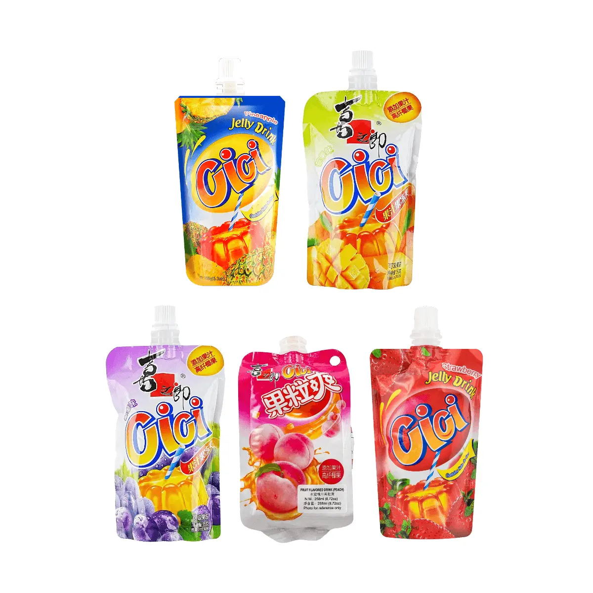 STRONGFOOD CICI Jelly Drink Assorted Flavors - Pineapple, Peach, Strawberry, Mango, Grape - 5 Flavor Variety Pack for Kids & Adults