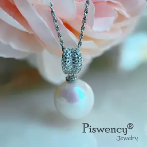 Piswency Freshwater Pearl Pendant Necklace, 925 Sterling Silver Real Pearl Necklace, Large Natural Color White Pearl Necklace for Women
