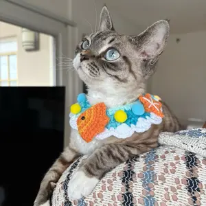 Handmade Crochet Ocean Collar | Cute Pet Bib with Fish & Starfish for Cats & Small Dogs