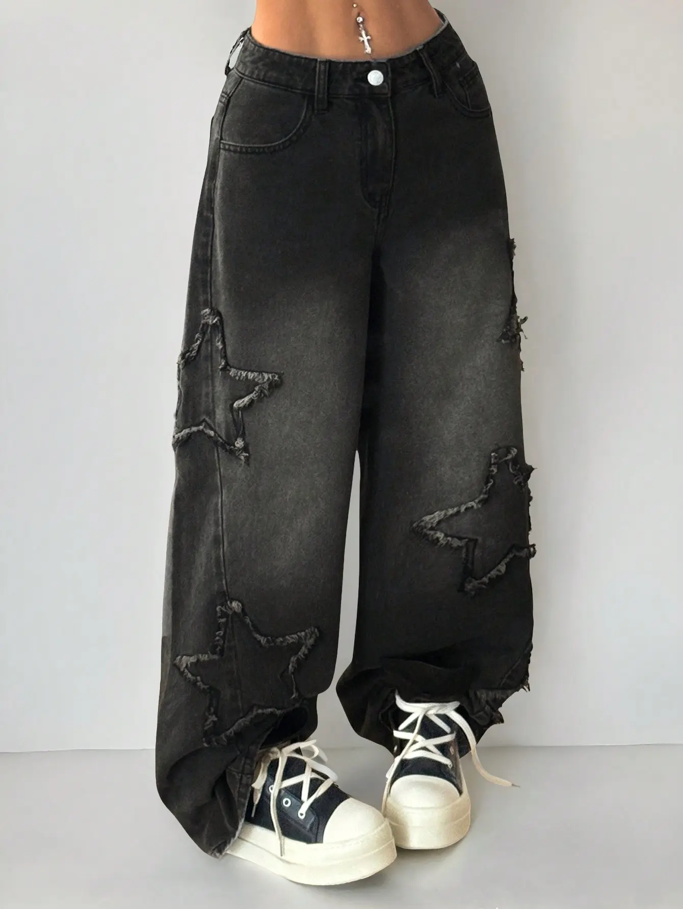 Womens Baggy Jeans with Star Design – Summer Outfits | Cargo Jeans | Baggy Jeans | Fashion Outfits | Streetwear Pants | Women's Clothing Womenswear