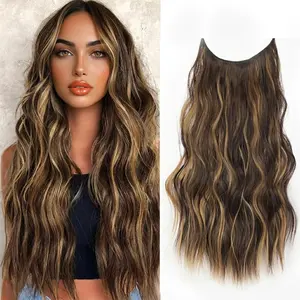 Plodon Premium 24" Wavy Extensions: 4 Secure Clips Invisible Wire System, All Colors Available, 180% Density Heat Resistant Synthetic Hair.