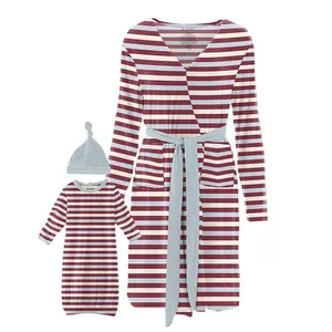 Women's Bamboo Maternity/Nursing Robe & Layette Gown Set - Playground Stripe