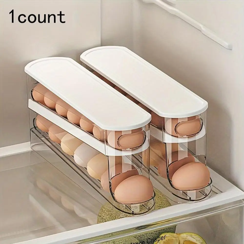 Clear Egg Storage Box, Space Saving Rolling Egg Storage Box for Refrigerator Side Door, Durable Plastic Egg Organizer, Home & Kitchen Accessories