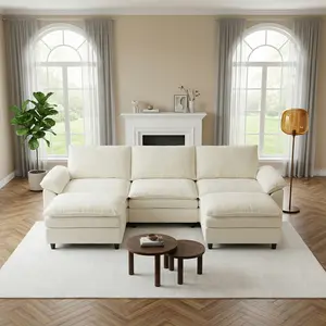 HIPIHOM Modern U-Shaped Cloud Sofa, 3-Seater Modular Sectional with 2 Movable Ottomans, Breathable Chenille Fabric, Extreme Comfort Wrap-Around Couch, Versatile Furniture for Quality Life Families, Minimalist Living Room Aesthetic.