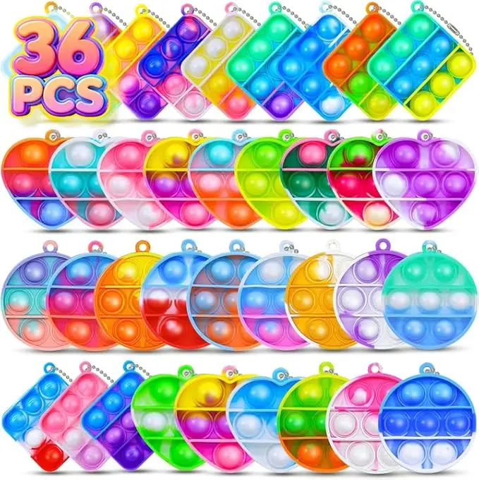 36 pcs Kids Party Favors Valentine's Day Gifts for Kids Sensory Fidget Toys Mini Pop it Heart Keychain Bulk Stocking Stuffers Kid Classroom Prize Box Gifts Goodie Bag Stuffers Pinata Fillers