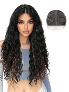 Topshe Dipped Natural Middle Part 26 Inch T-Part Lace Front Synthetic Wig, Long Curly Hair, Suitable for Christmas Holidays