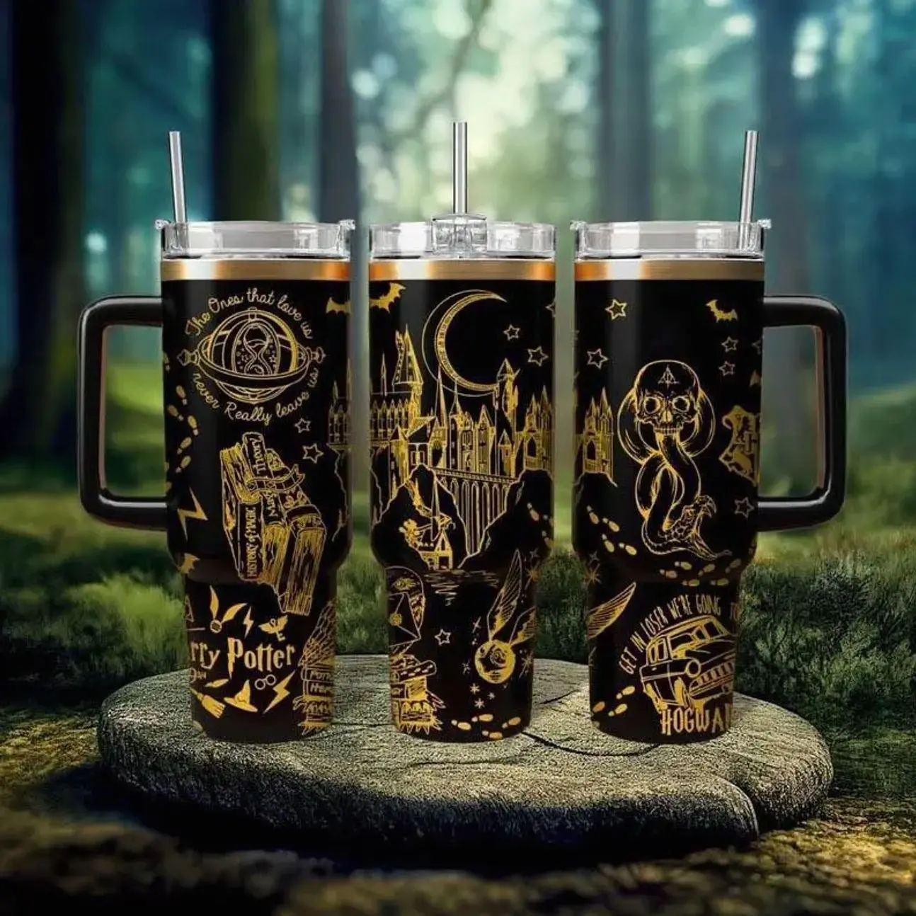 H Potter 20oz-30oz–40oz Stainless Steel Tumbler with Handle – Double Wall Insulated Travel Mug with Magic Wizard Series Design, Perfect Christmas Gift for Fans