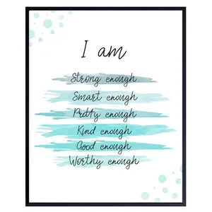Positive Affirmations Wall Decor - Positive Quotes Wall Decor - Encouragement Gifts for Women, Teen Girls - Inspirational Quotes - Blue Motivational Wall Art Poster - Encouraging Gifts -Unframed