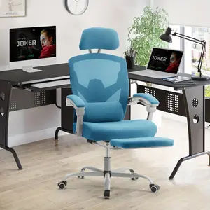 Ergonomic Office Chair With Footrest, Computer Desk Chair For Adults, High Back Mesh Rolling Swivel Reclining Chairs With Wheels Headrest Armrest