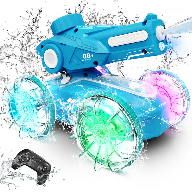 【No watch】Tecnock Amphibious RC Car Tank, RC Car with Waterproof Remote Control, RC Stunt Car with LED Lights, Pool Toys, Summer Beach Toys, Gifts for Boys ,Girls