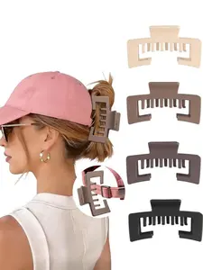 4Pcs Adjustable Matte Baseball Cap Claw Clips, Non-Slip Strong Hold Rectangle Hair Claw Set, Ideal Gift for Women & Girls