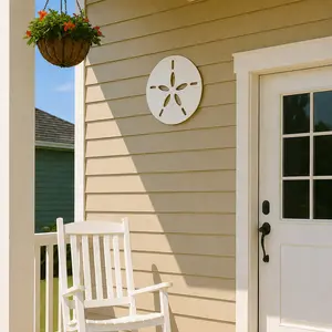 Sand Dollar Wall Art, Coastal Wall Decor for Beach House, White Outdoor Nautical Sign, Weatherproof Porch & Gable Accent