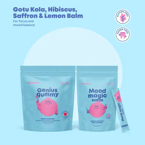 JoySpring Happy & Focused Duo – Genius Gummies (60 Gummies) + Mood Magic Pixie Stix (25 Sticks)