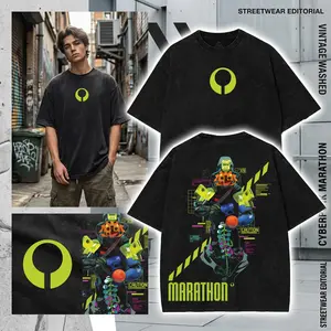 Marathon Cybernetic Graphic Streetwear T-shirt Hoodie Sweatshirt Tanktop Menswear Neon Sci-Fi Oversized Cotton Tee Gaming Apparel Heavyweight Street Fashion 2026