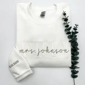 Embroidered Wifey Sweatshirt, Personalized Gift for Wife, Future Mrs., Wedding Gift Bride, Custom date on sleeve, Engagement Gift