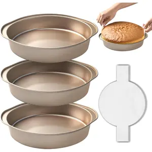 8 Inch Cake Pans, 3 count Nonstick Round Baking Pans with 50 count  Papers, Durable Birthday Circle Cake Baking Pan with Handle for Multi-Layer Cakes, Dishwasher Safe (, 8 inch)
