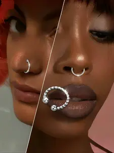 1pc, Women's Body Piercing Ring, Twist Weave Style No-Piercing Nose Clip + Stacking + Retro + Hip Hop + Punk, S925 Silver, Nose Clip Ear Bone Clip Multiple Wearing, Party Music Festival Holiday Celebration Daily Matching Gift, Low Allergy