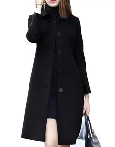 Chouyatou Women's Fall Winter Elegant Single Breasted Long Wool Coat Overcoat Basic Womenswear Women's Elegant