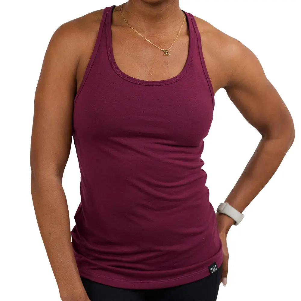 CVG Women's Minimalist Sangria Rayon Blend Tank Top - Open Back, Super Soft, Athletic Fit, Backless Top, Athletic Singlet, Athletic Singlet Women's Tanks & Camis Womenswear Polyester