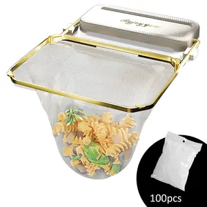 White Foldable Kitchen Sink Filter Basket, Rotatable Drain Strainer with 100 Disposable Mesh Bags, Food Catcher Gadget