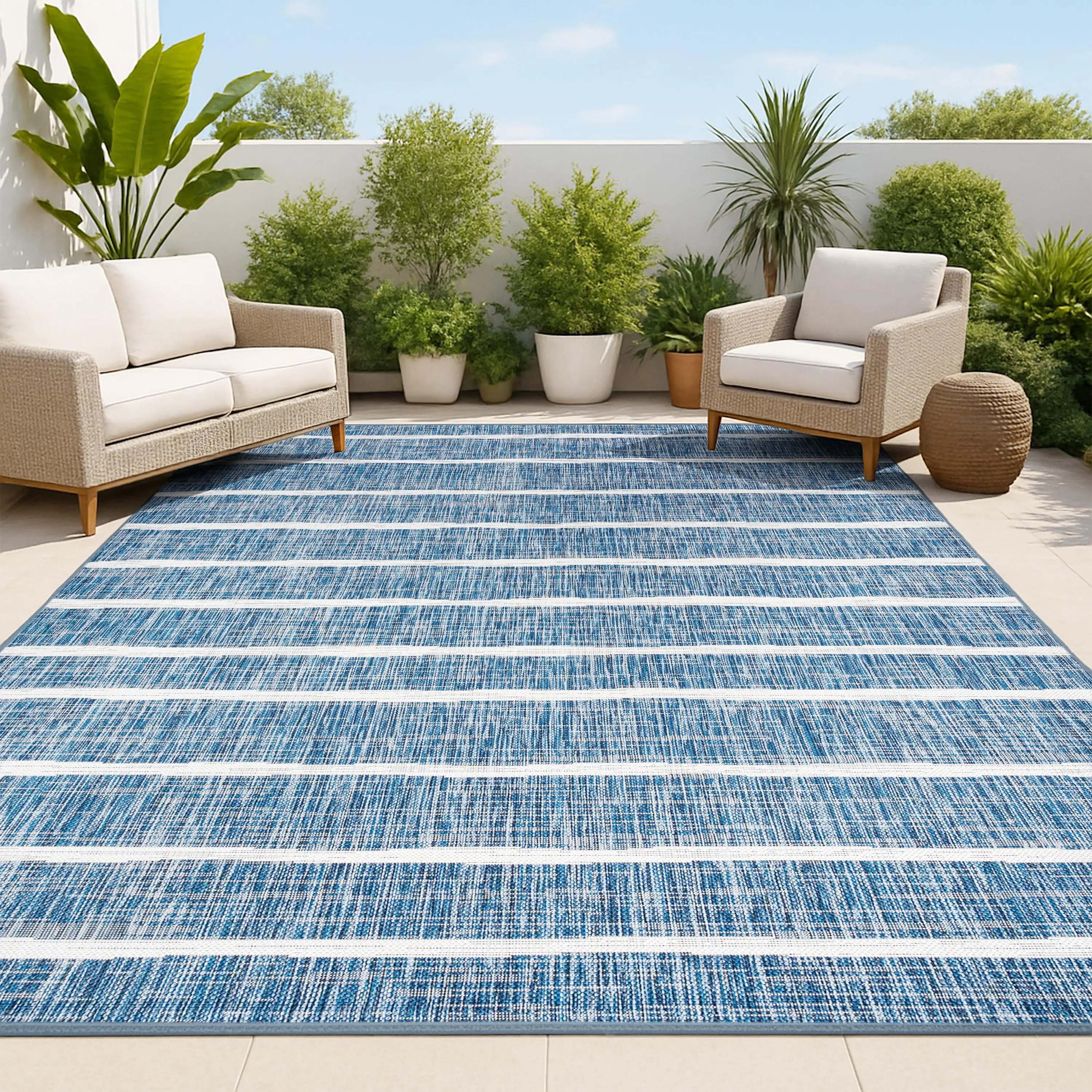 JONATHAN Y Colonia Berber Stripe Polypropylene All-Weather Indoor-Outdoor Home Decor Rug - Contemporary, Modern Floor Decorative Rug for Living Room, Patio, Modern Floor Rug