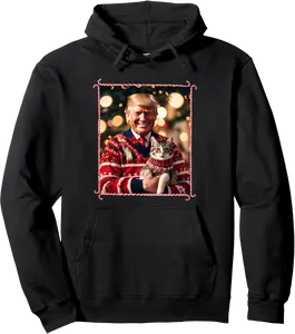 Funny Trump Christmas Sweater for Cat Lovers Pullover Hoodie - Albertjasso Shop 69B0DLCFV67Z