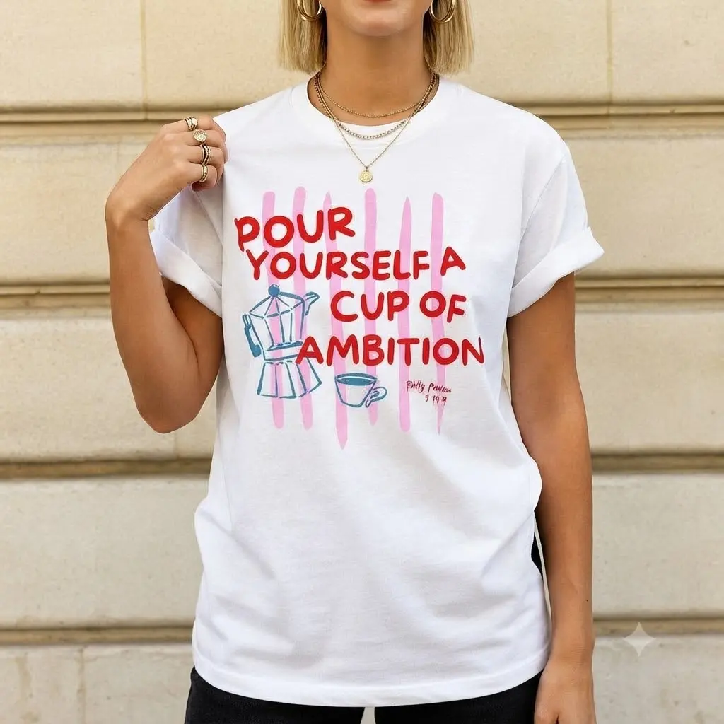 Dolly Parton Pour Yourself a Cup of Ambition TShirt, Retro Coffee Graphic, 9 to 5 Country Music Tee, Moka Pot, Coffee Club Check Oversized