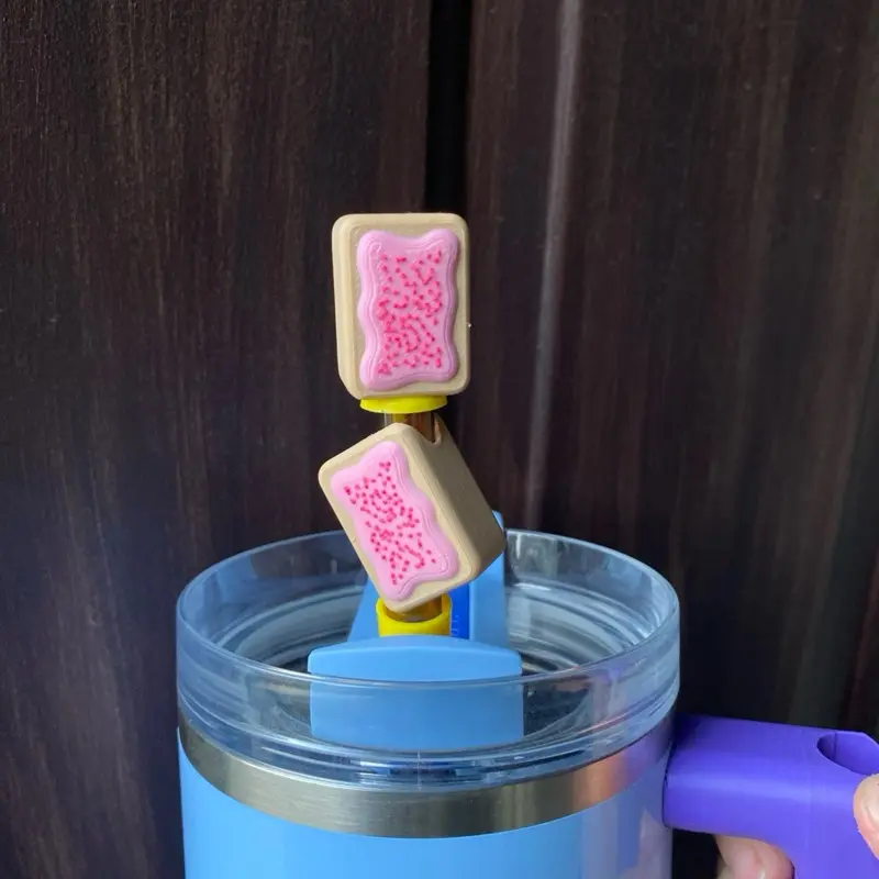 Frosted Toaster Breakfast Pastry Straw Toppers and Charms for Stanley Tumbers & 9.5mm Straws with Durable PLA Design - Stylish, Beverage