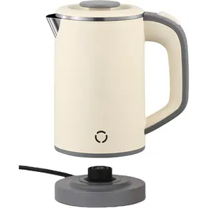 Portable Electric Kettle, 24oz Mini Travel Kettle for Camping & Office, 600W  Boiling, Compact Personal Small Kettle with Auto Shut-Off, Stainless Steel Interior, Beige