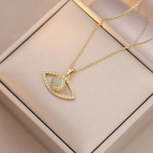 MP Evil's Eye Pendant Zircon Necklaces ,Luxury Sparkling Diamond Charms Accessories for Women ,Stainless Steel Non Tarnish Chain Jewelry Gift for girls gf
