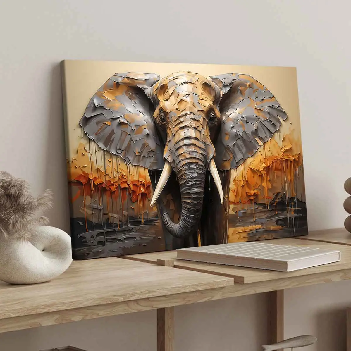 Wooden Frame Canvas Elephant Painting, Modern Art Home Decor, Art Wall Decoration, Waterproof HD Wall Art, Ideal Gift for Living Room & Bedroom