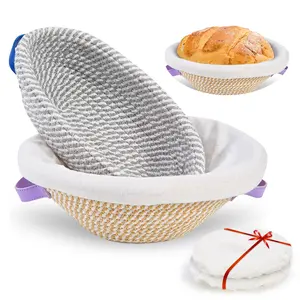Banneton Bread Proofing Baskets 2 Pack - Round and Oval Handwoven Cotton Rope Sourdough Starter Supplies with Liners & Covers for Artisan Bread Baking